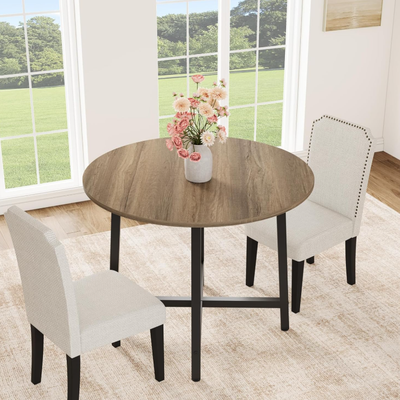 Small Kitchen Dining Room Table for Space Saving, Wood Circle Kitchen Table with Sturdy Metal Frame - 31.5" x 31.5" x 30"/Wood